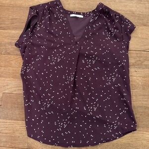 fun2fun purple white short sleeve V-neck blouse shirt top size small S
 b40